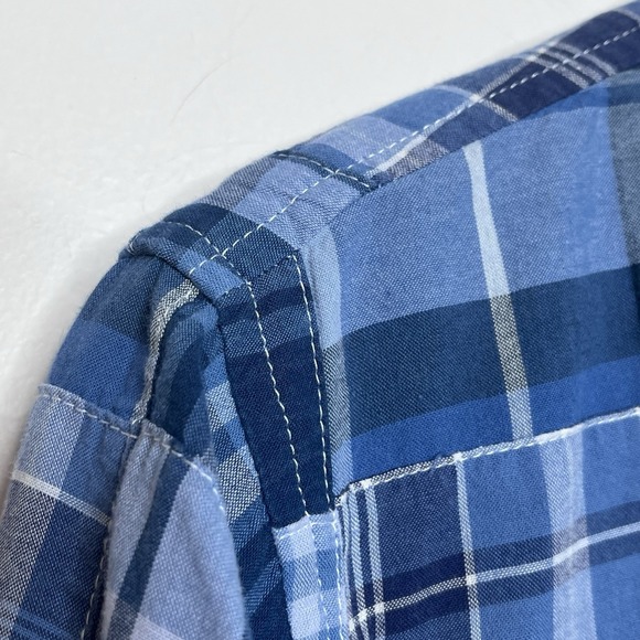 LL Bean Madras Plaid Patchwork Shirt Blue Womens L Fisherman Nautical Preppy - Picture 3 of 8